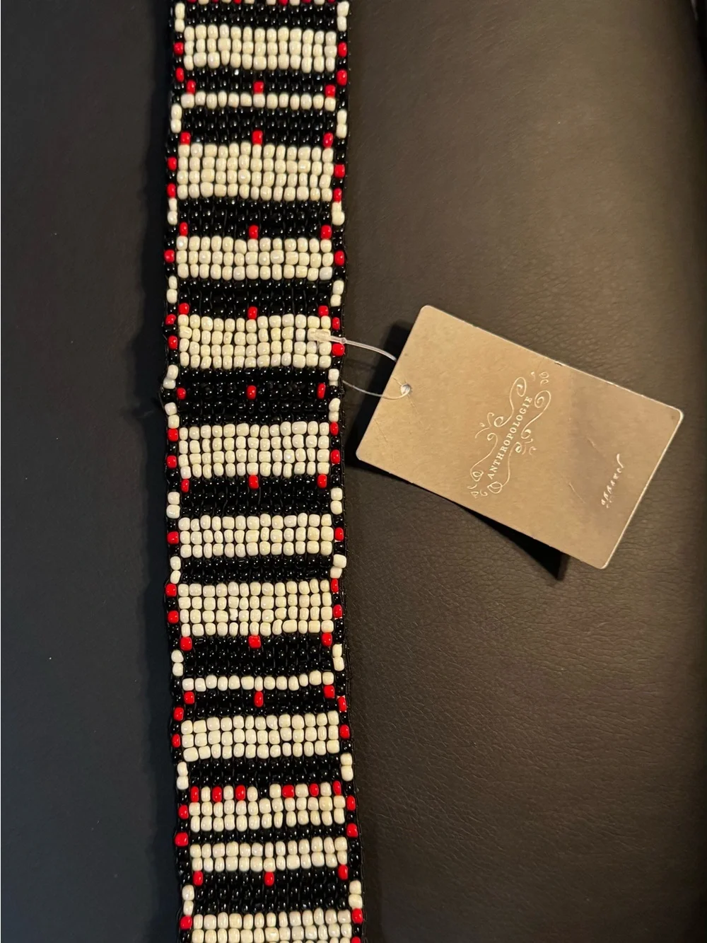 Anthropologie Black, Red & White Beaded Waist Belt